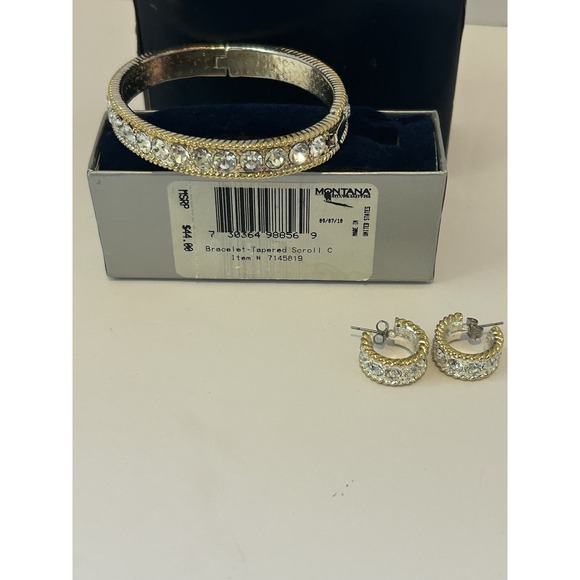 MONTANA Tapered Scroll Crystal Bangle IN BOX With Matching Earrings Made In USA - Picture 6 of 8